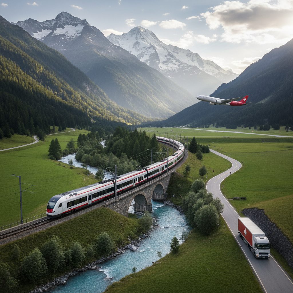 Realistische foto passend bij Transportation Companies for Switzerland voor website SEO-tekst; hoge 
